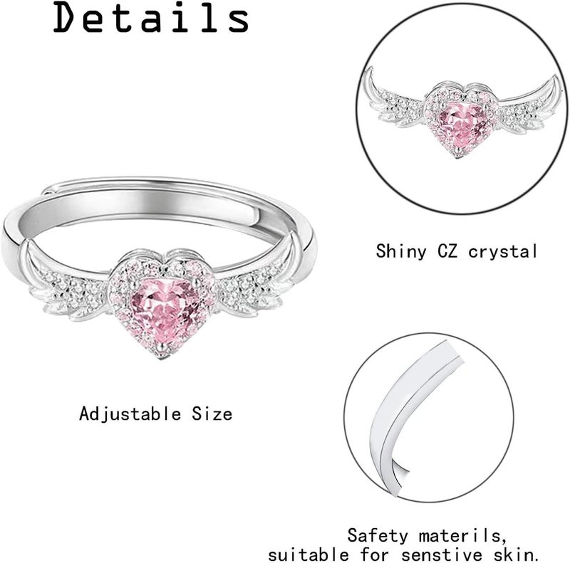 DkakoJew Beautiful Pink Angel Wings Rings, Adjustable Opening Size Rings for Women Teenage Girls, Adjustable Ring Jewelry, Best Birthday Gift Christmas Gifts. - Image 3